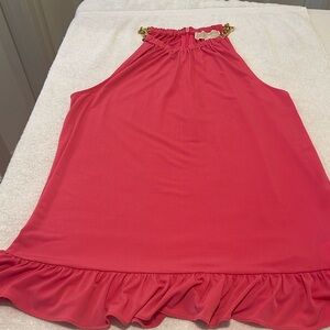 Autumn Pink Halter Top Gold chain straps Layer Dainty Twee Ruffle Bottom Size S